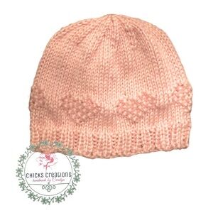 Hand Knit “You Are Loved”‎ Baby Hat w/Textured Heart Design in Baby Pink, NWOT